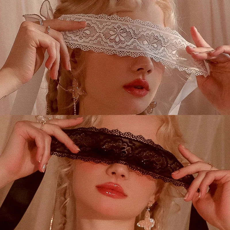 Sexy lace blindfold black final close up - boudoir eye mask - SpicyAccessoires
