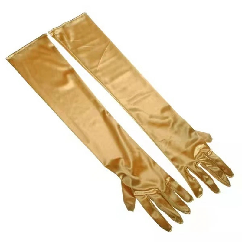 Luxury satin long gloves golden pair - evening accessory - SpicyAccessoires