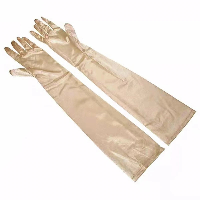 Luxury satin long gloves champagne pair - evening accessory - SpicyAccessoires