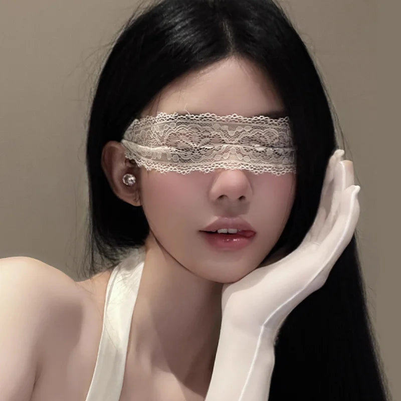 Sexy lace blindfold black side view close up - intimate eye mask - SpicyAccessoires