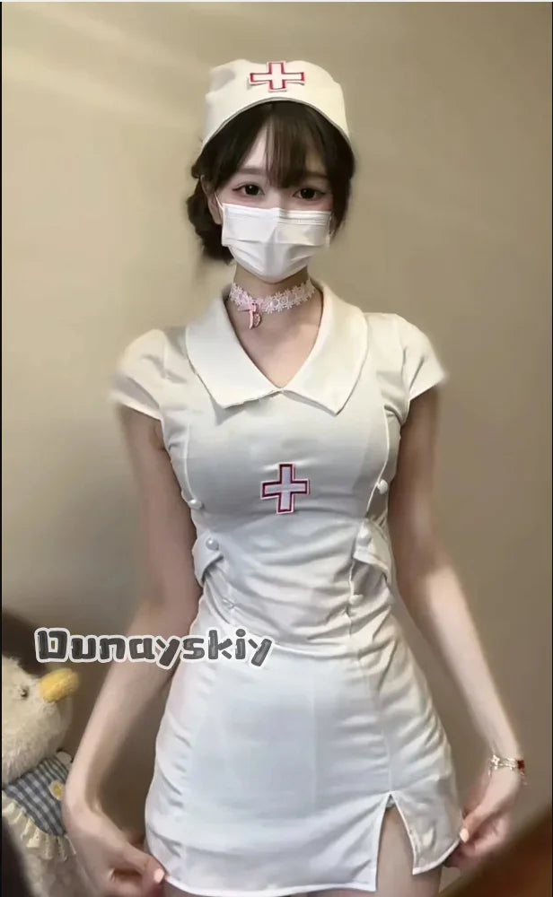 Devil nurse costume white version mirror selfie - sexy halloween outfit - SpicyAccessoires