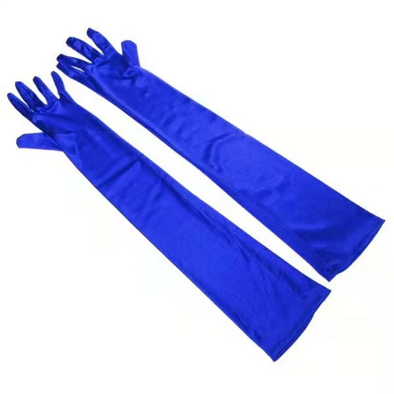 Luxury satin long gloves blue pair - evening accessory - SpicyAccessoires