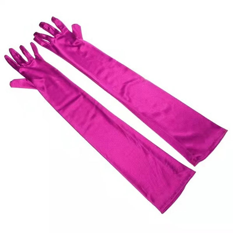 Luxury satin long gloves rose pink pair - evening accessory - SpicyAccessoires
