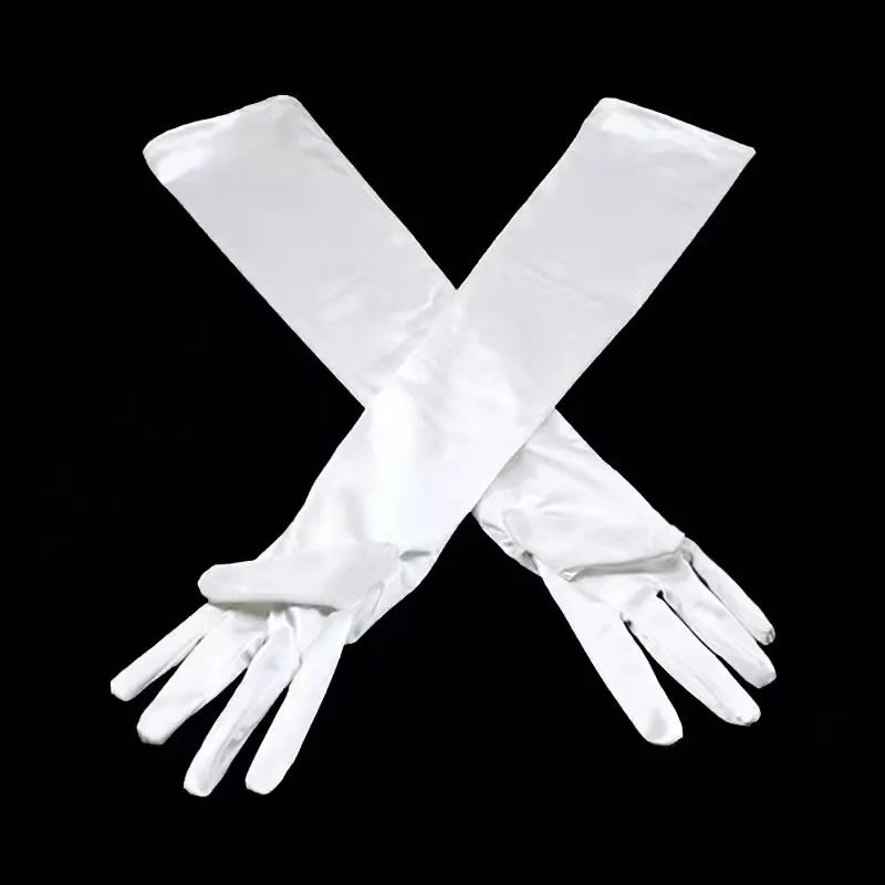 Luxury satin long gloves white pair - evening accessory - SpicyAccessoires