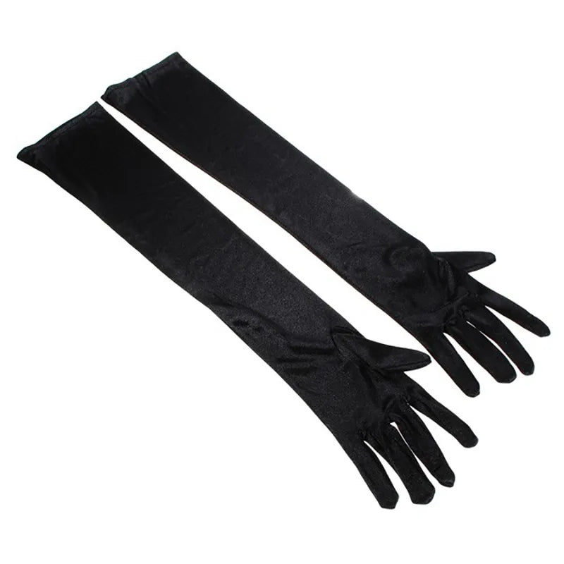Luxury satin long gloves black pair - evening accessory - SpicyAccessoires