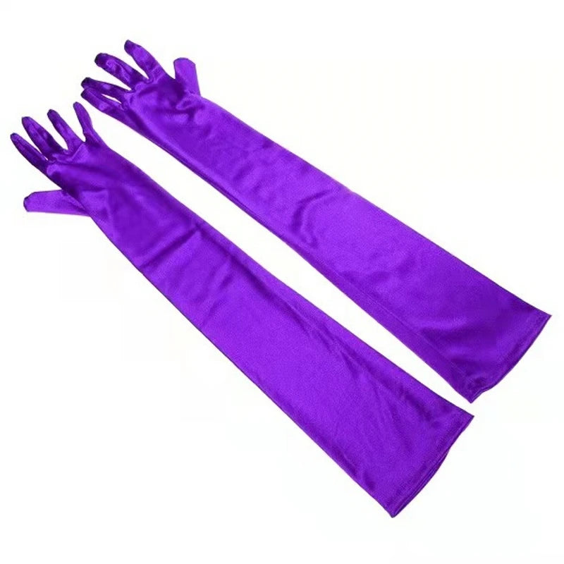 Luxury satin long gloves purple pair - evening accessory - SpicyAccessoires