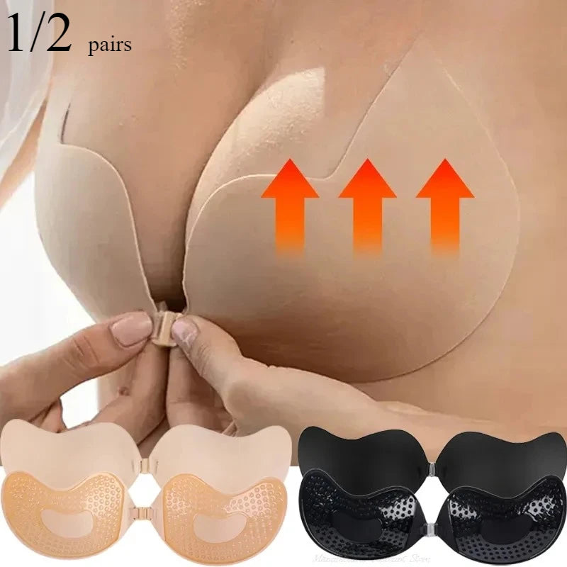 Invisible silicone push-up bra lift demonstration