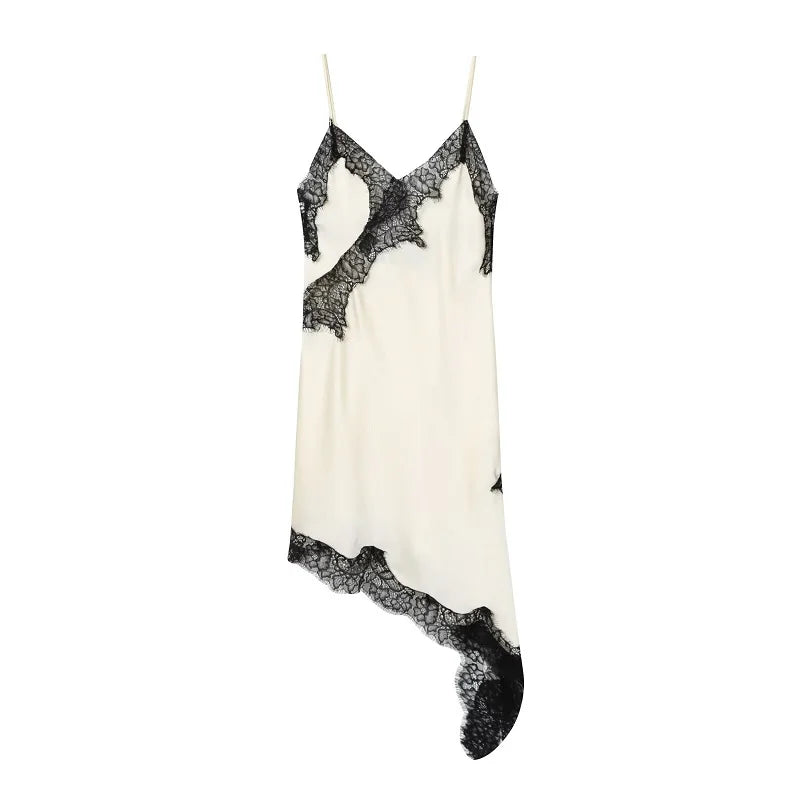Ivory satin lace slip dress, flat lay