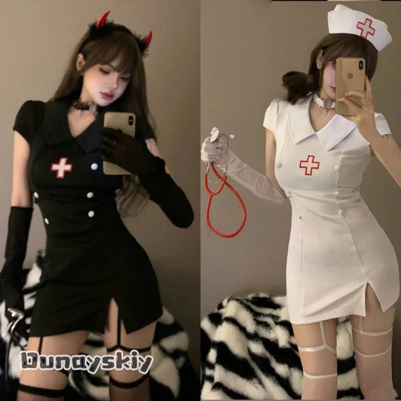 Devil nurse costume black and white versions - halloween roleplay - SpicyAccessoires