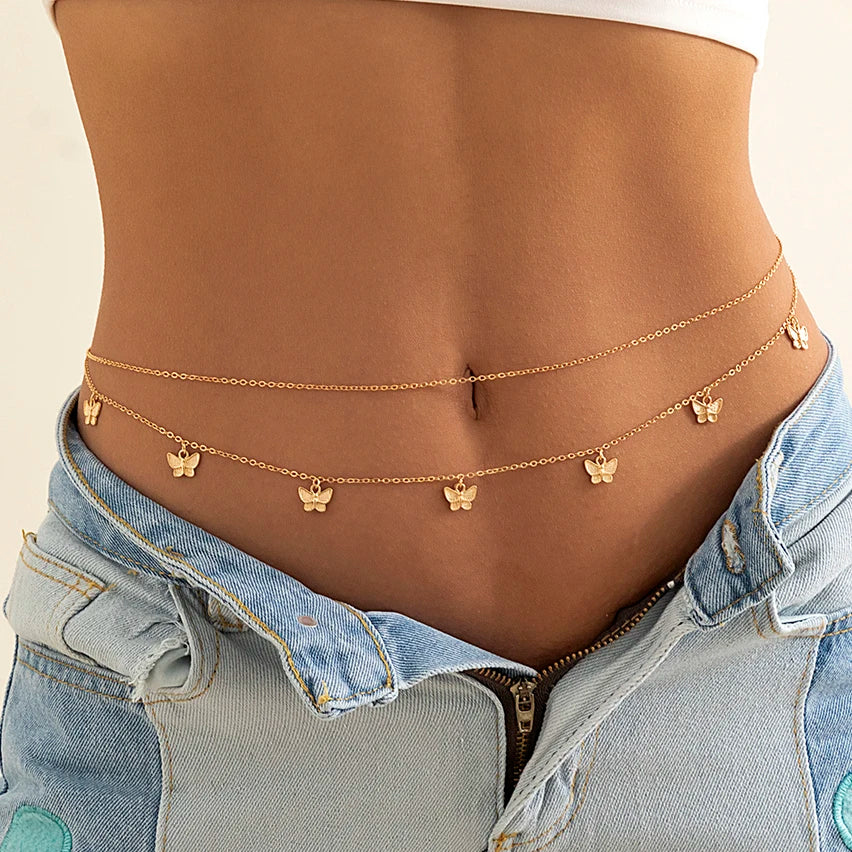 Style X - Belly Chain - Elegant Sexy Body Jewelry - Boudoir Waist Accessory in Gold and Silver - Women's Fashion Body Chain