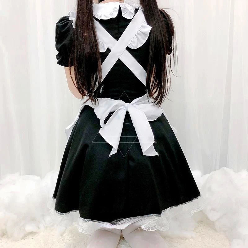 French maid black cat costume back view with apron - anime cosplay - SpicyAccessoires