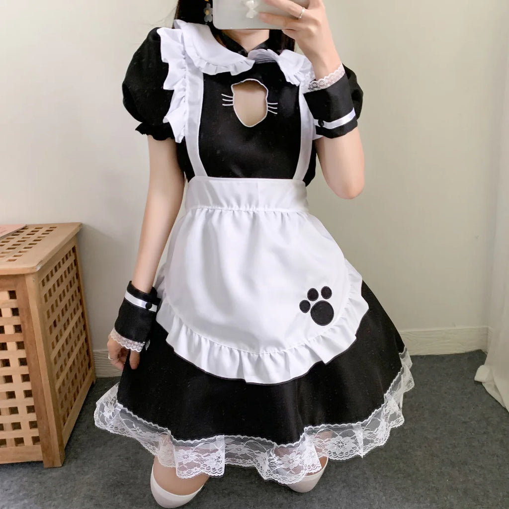 French maid black cat costume front view with apron - anime cosplay - SpicyAccessoires
