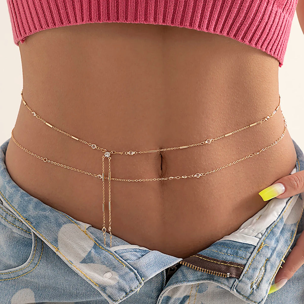 Style X - Belly Chain - Elegant Sexy Body Jewelry - Boudoir Waist Accessory in Gold and Silver - Women's Fashion Body Chain