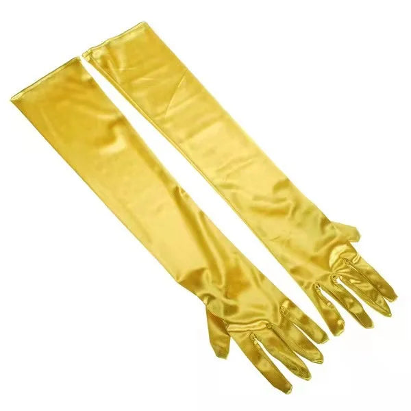 Luxury satin long gloves yellow pair - evening accessory - SpicyAccessoires