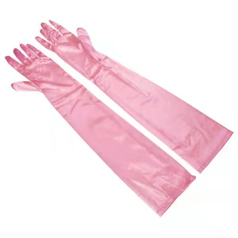 Luxury satin long gloves pink pair - evening accessory - SpicyAccessoires