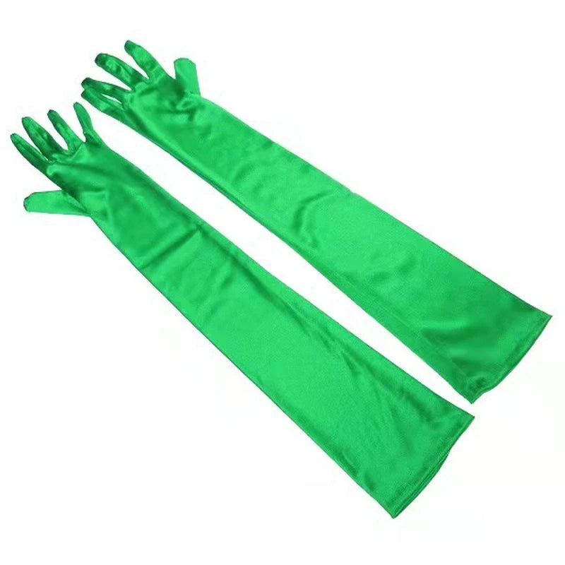 Luxury satin long gloves green pair - evening accessory - SpicyAccessoires