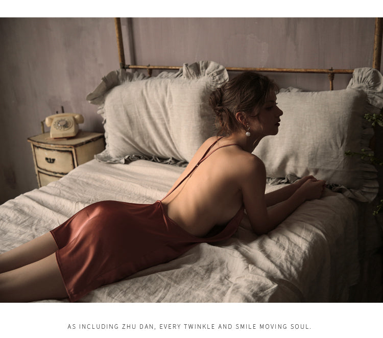 Coral red silk nightdress for comfortable all-night wear