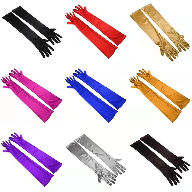 Luxury satin long gloves collection 9 colors black red gold - SpicyAccessoires