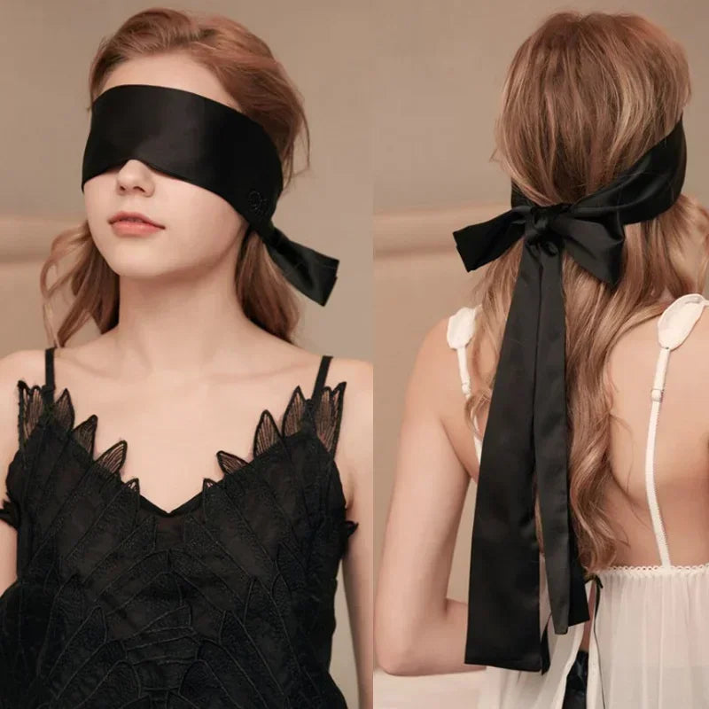 Luxury satin silk blindfold black two models - boudoir eye mask - SpicyAccessoires