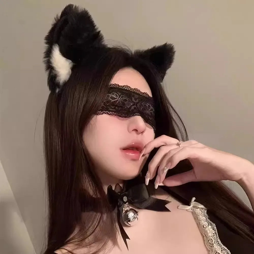 Sexy lace blindfold black with cat ears - kawaii boudoir - SpicyAccessoires