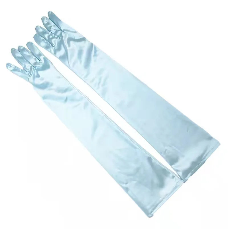 Luxury satin long gloves light blue pair - evening accessory - SpicyAccessoires