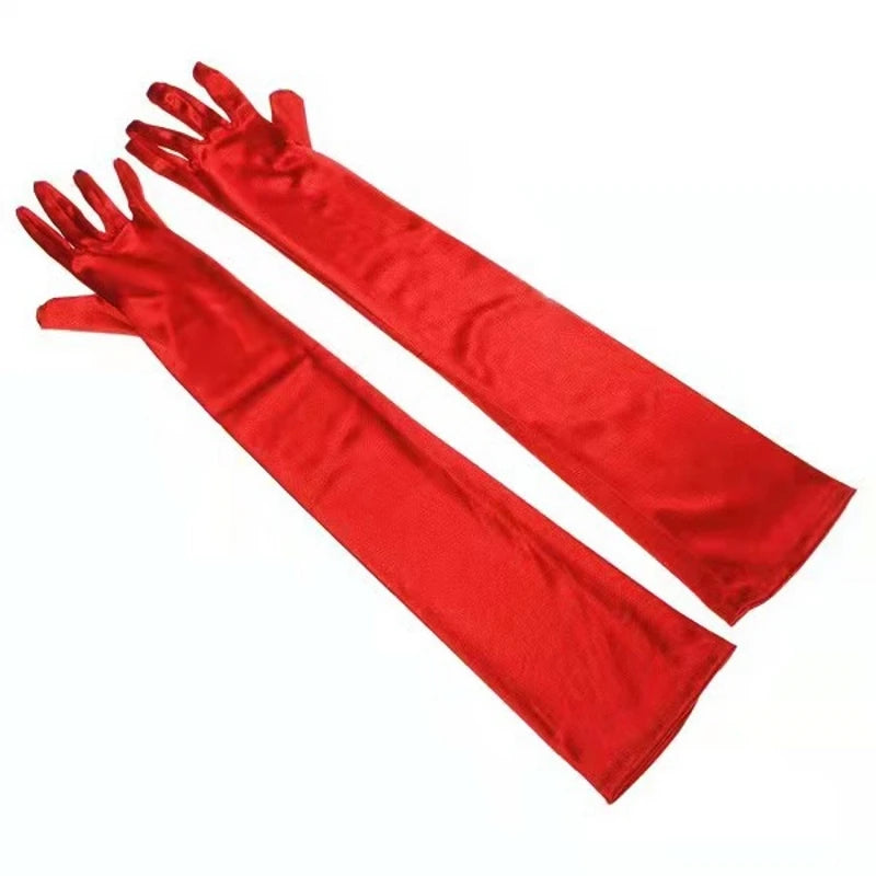 Luxury satin long gloves red pair - evening accessory - SpicyAccessoires